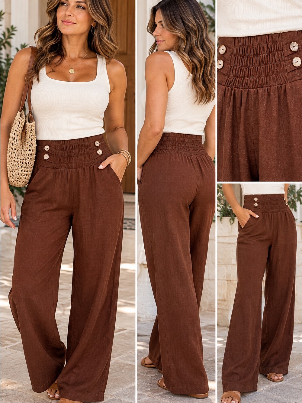 Vintage High-Waist Wide Leg Pants — Brown M